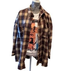 NWT Plaid Shirt Jacket Brown + Tan Oversized Flannel Shacket Button Up, Size 8